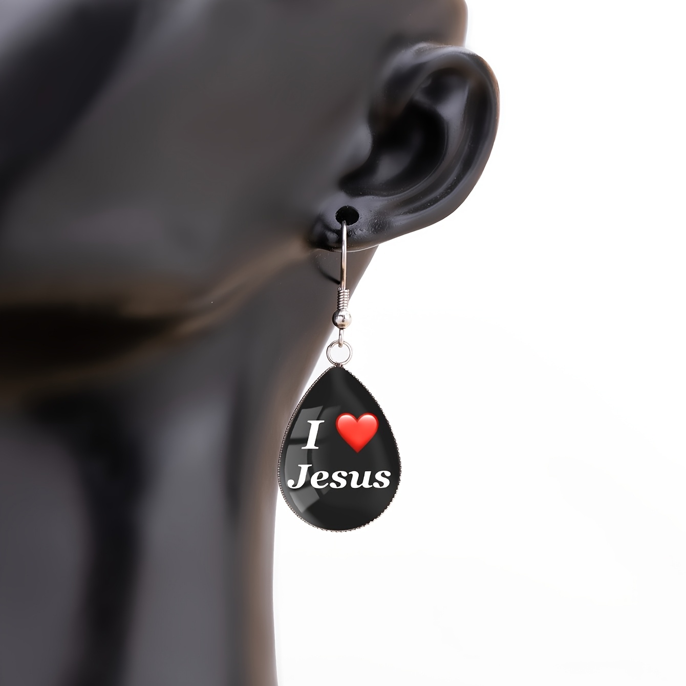 Black Heart-Shaped Letter Pattern Water Drop Ear Hooks
